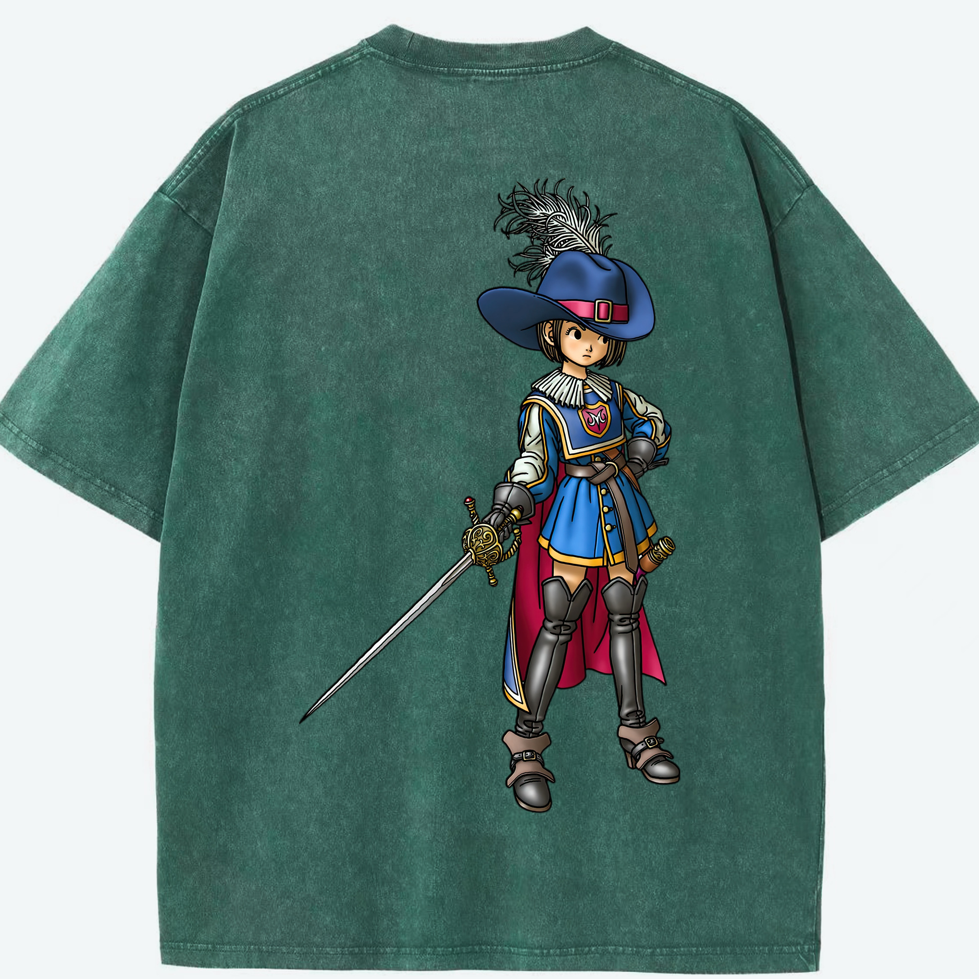 （画像用） ドラゴンクエスト Doragon Kuesuto Dragon Quest 綿100% ヴィンテージ風 半袖Tシャツ（背面プリント）